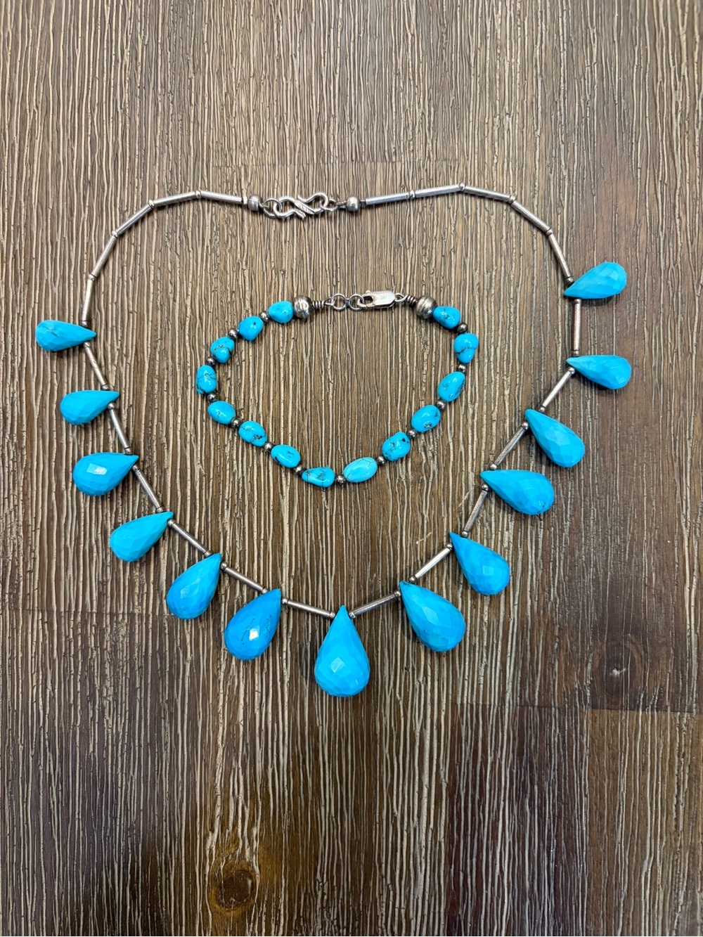 Sterling silver 925 natural untreated turquoise Necklace and Bracelet Set